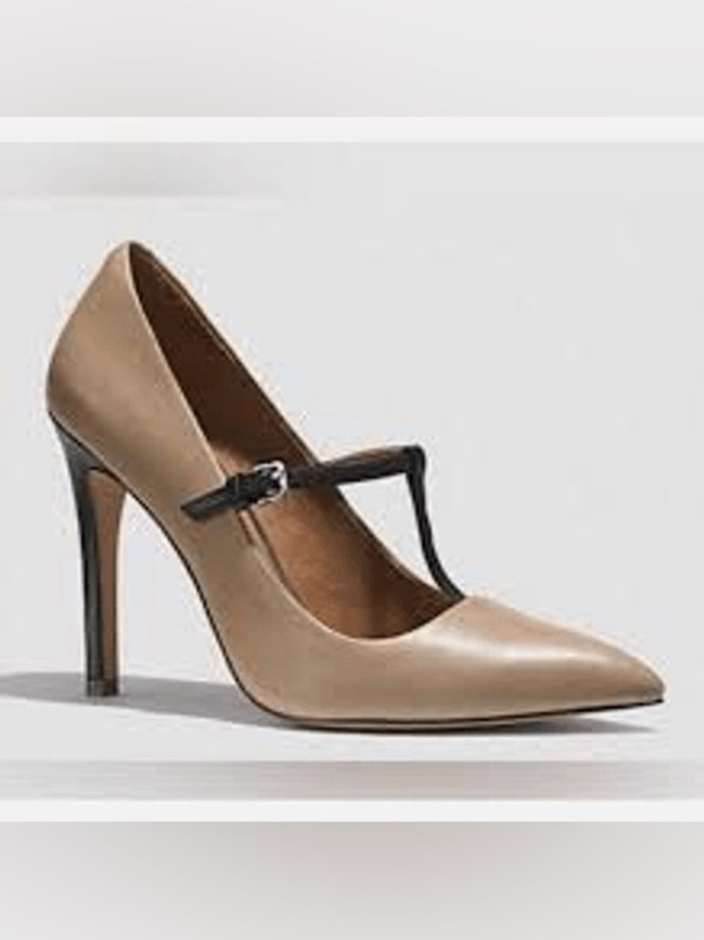 Coach Two-Tone T-Strap Pump in Tan and Black Leather